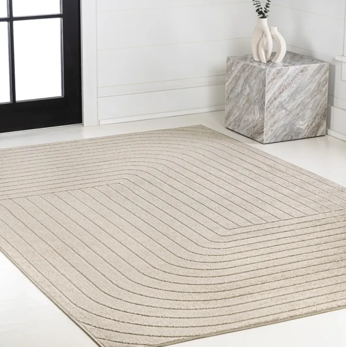 Odense High-Low Minimalist Angle Geometric Beige/Cream 4 ft. x 6 ft. Indoor/Outdoor Area Rug