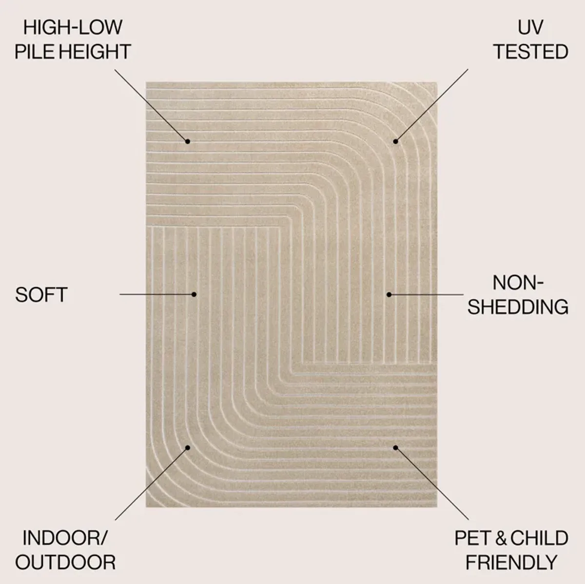 Odense High-Low Minimalist Angle Geometric Beige/Cream 4 ft. x 6 ft. Indoor/Outdoor Area Rug