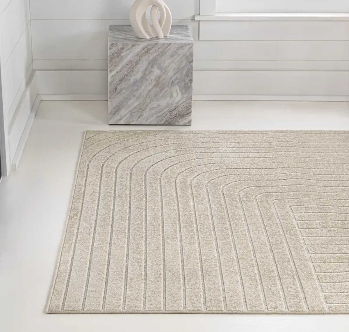 Odense High-Low Minimalist Angle Geometric Beige/Cream 4 ft. x 6 ft. Indoor/Outdoor Area Rug