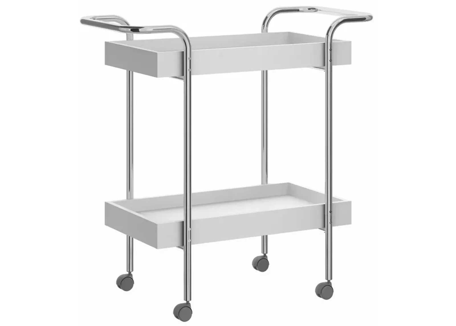 Storage Cart with 2 Tier Design and Metal Frame, White and Chrome-Benzara