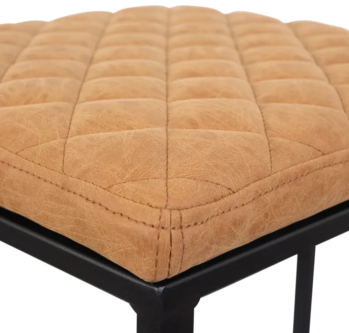 LeisureMod Quincy Quilted Stitched Leather Bar Stools in Light Brown