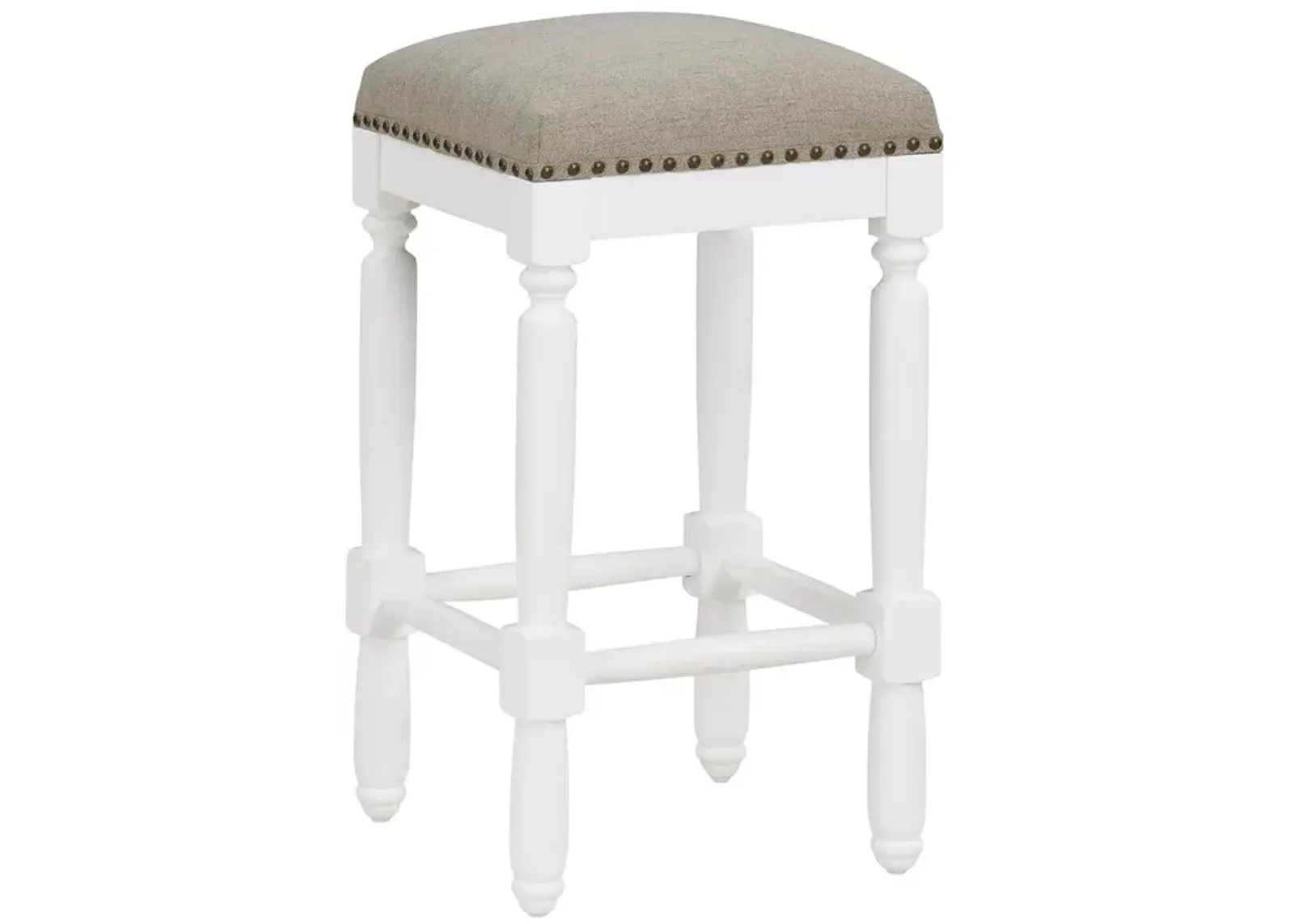 Farmington White Turned Leg Counter Stool with Taupe Upholstered Seat