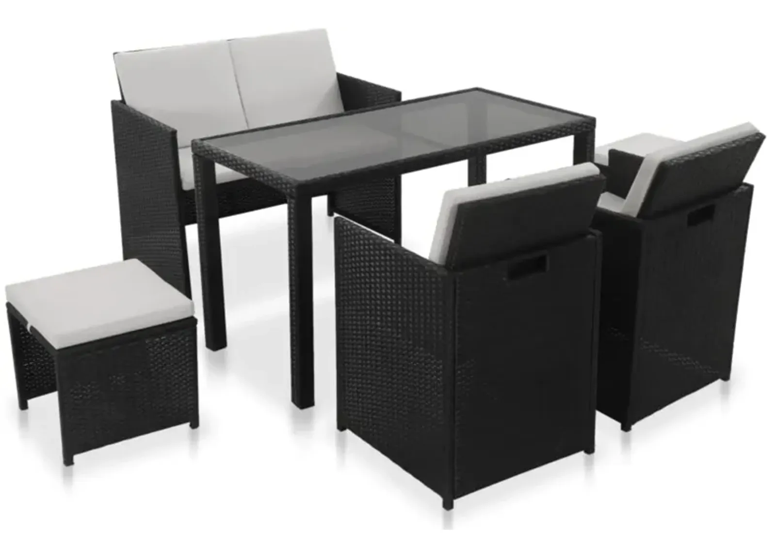 vidaXL 6 Piece Outdoor Dining Set with Cushions Poly Rattan Black