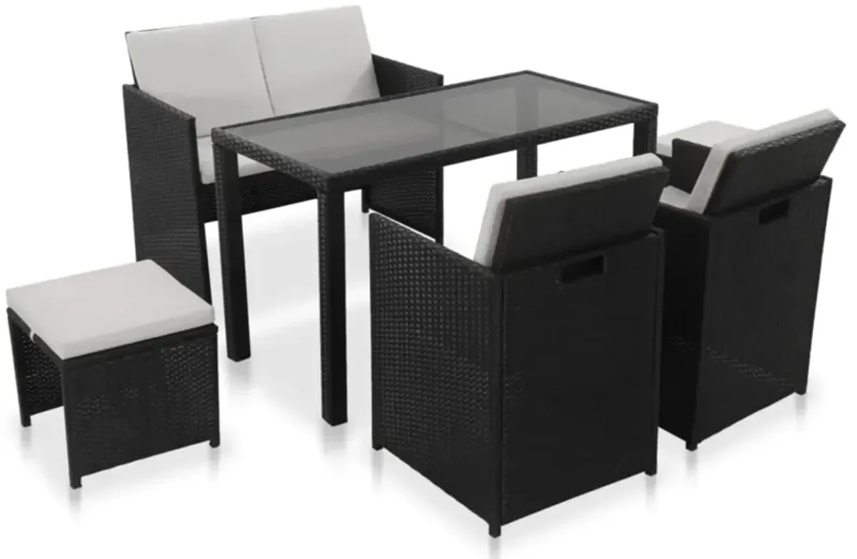 vidaXL 6 Piece Outdoor Dining Set with Cushions Poly Rattan Black