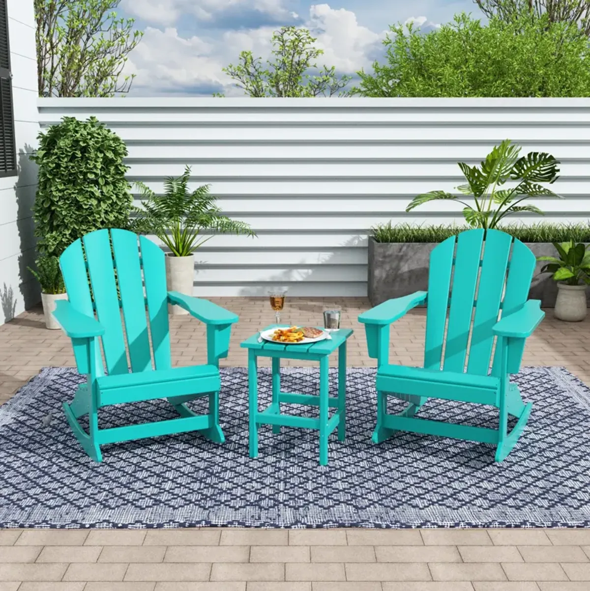 WestinTrends 3-Piece Outdoor Patio Rocking Adirondack Chairs with Side Table Set