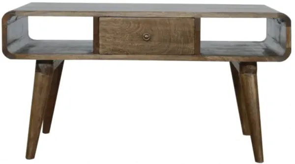Curved Grey Washed Solid Wood Coffee Table