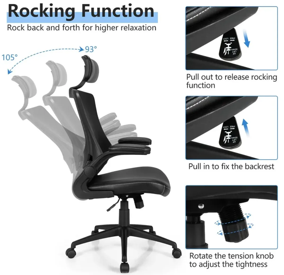 High-Back Executive Chair with Adjustable Lumbar Support and Headrest-Black