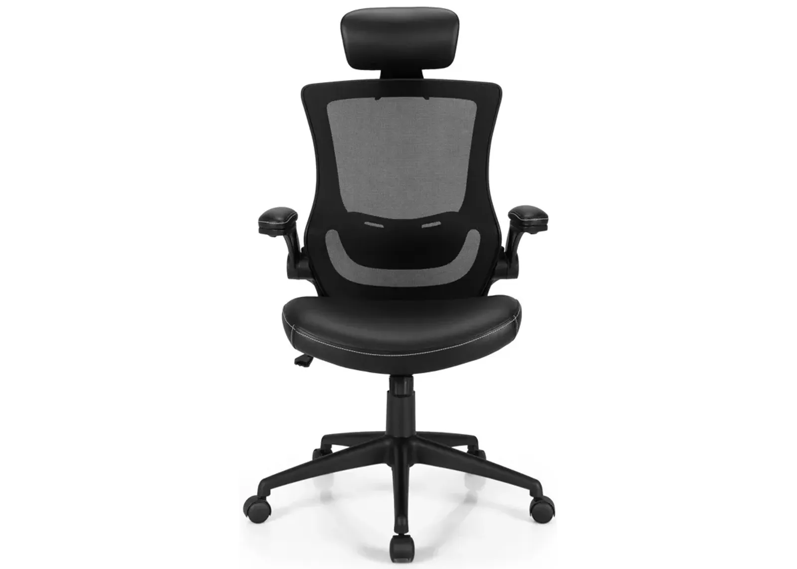 High-Back Executive Chair with Adjustable Lumbar Support and Headrest-Black