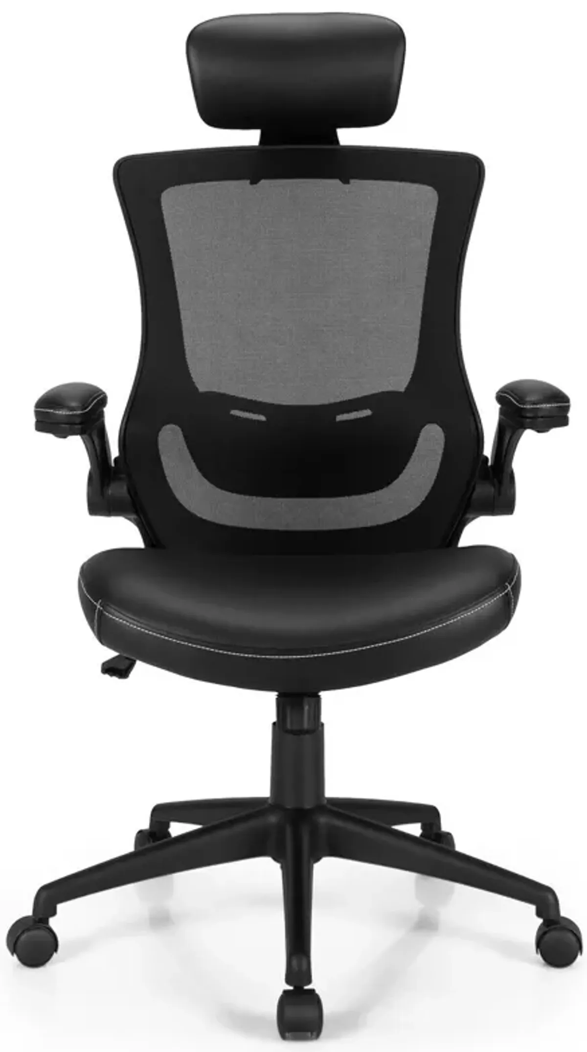 High-Back Executive Chair with Adjustable Lumbar Support and Headrest-Black