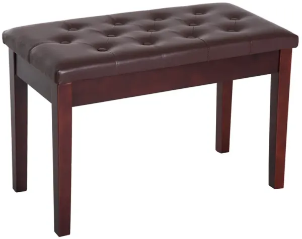 Elegant Duet Perch: Brown Birchwood Piano Bench with Faux Leather for Two