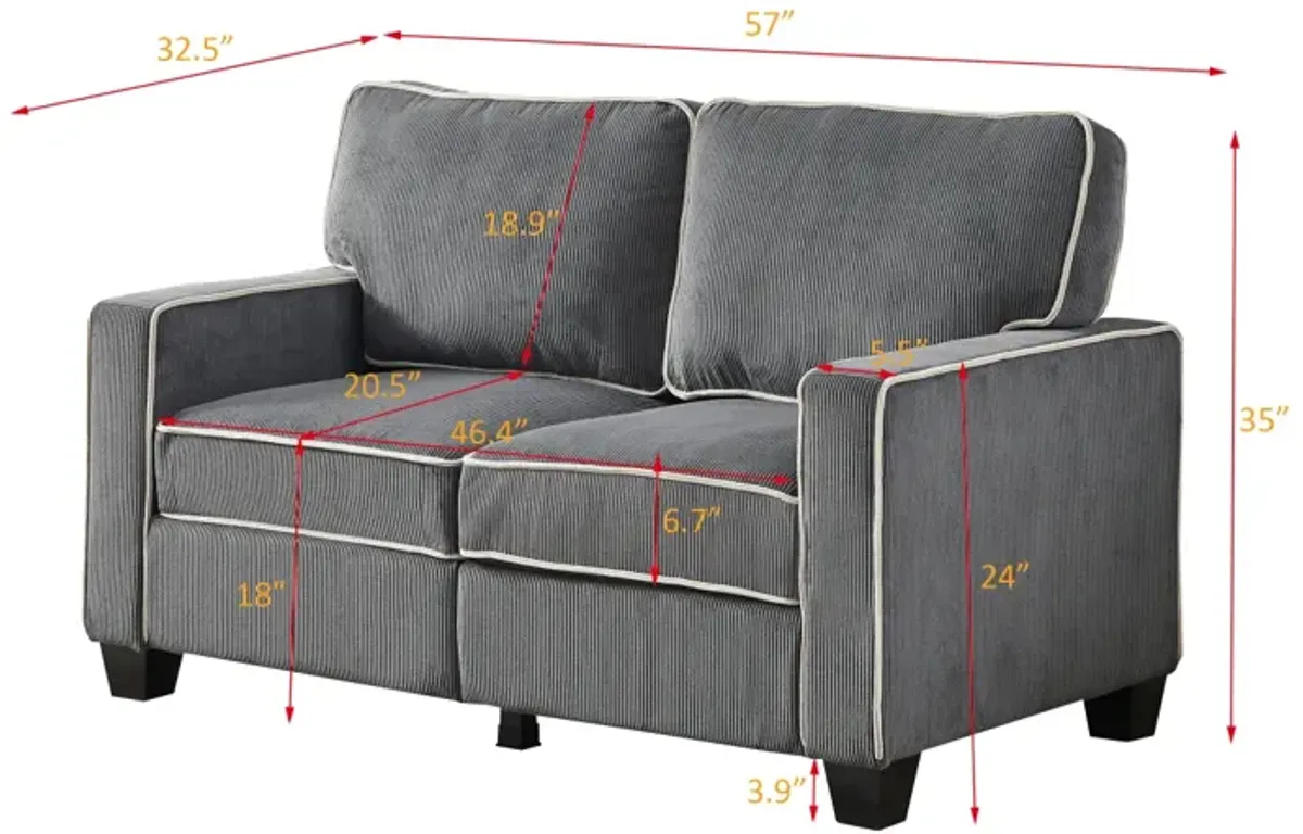 Living Room Sofa Loveseat With Storage Dark Grey Corduroy