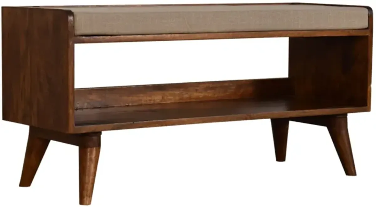 Solid Wood Nordic Chestnut Finish Storage Bench with Seat Pad