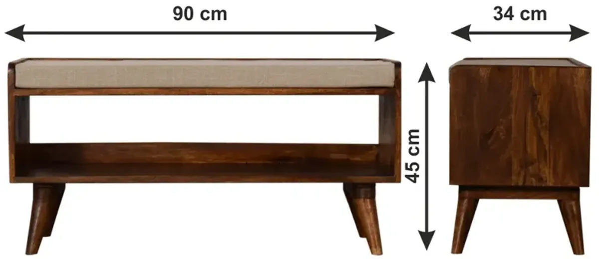 Solid Wood Nordic Chestnut Finish Storage Bench with Seat Pad