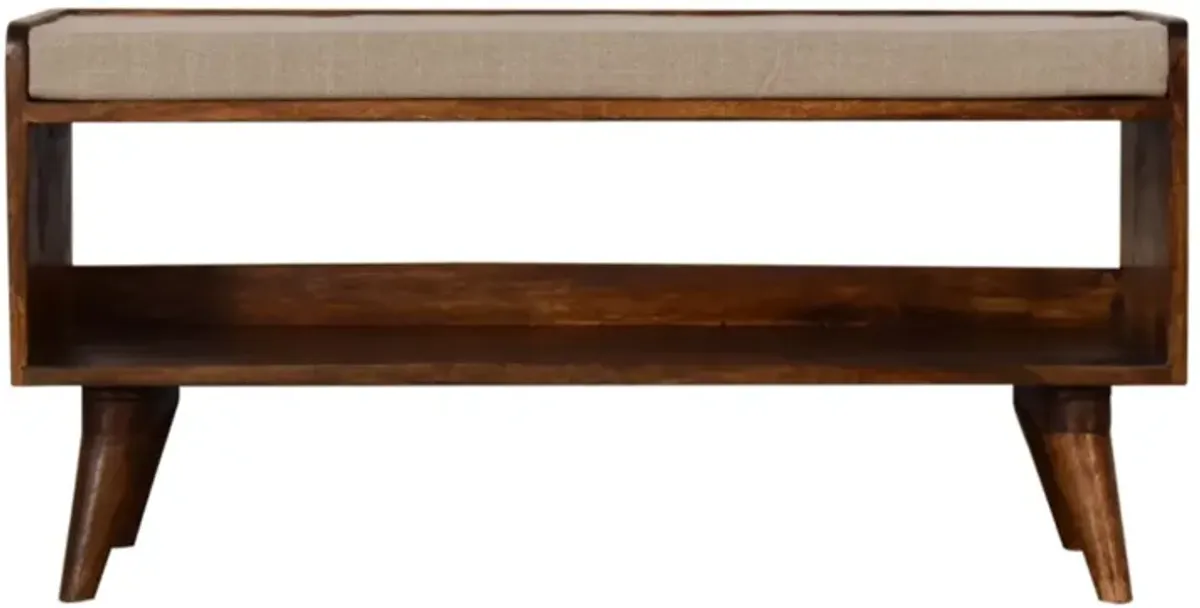 Solid Wood Nordic Chestnut Finish Storage Bench with Seat Pad