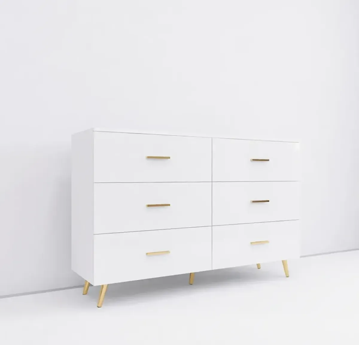 White 6-Drawer Chest with Golden Accents