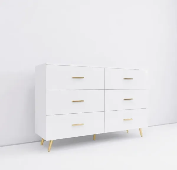 Streamdale White 6-Drawer Chest with Golden Accents
