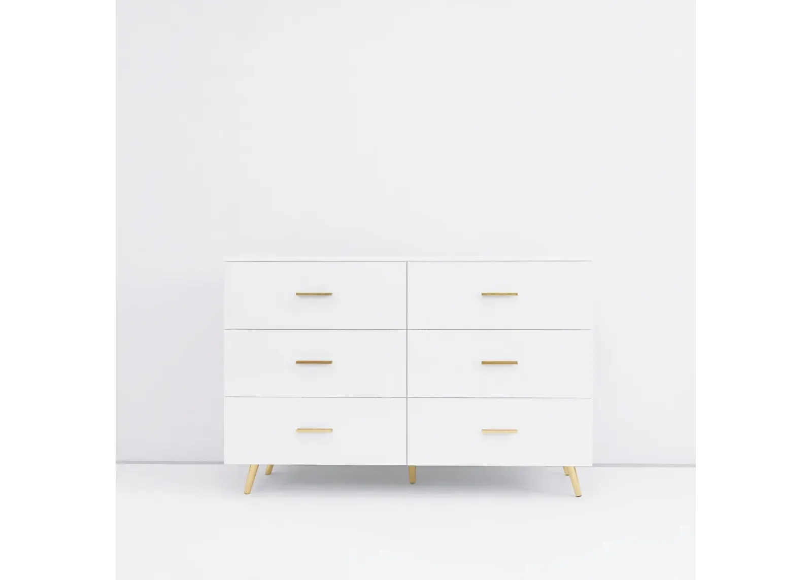 White 6-Drawer Chest with Golden Accents