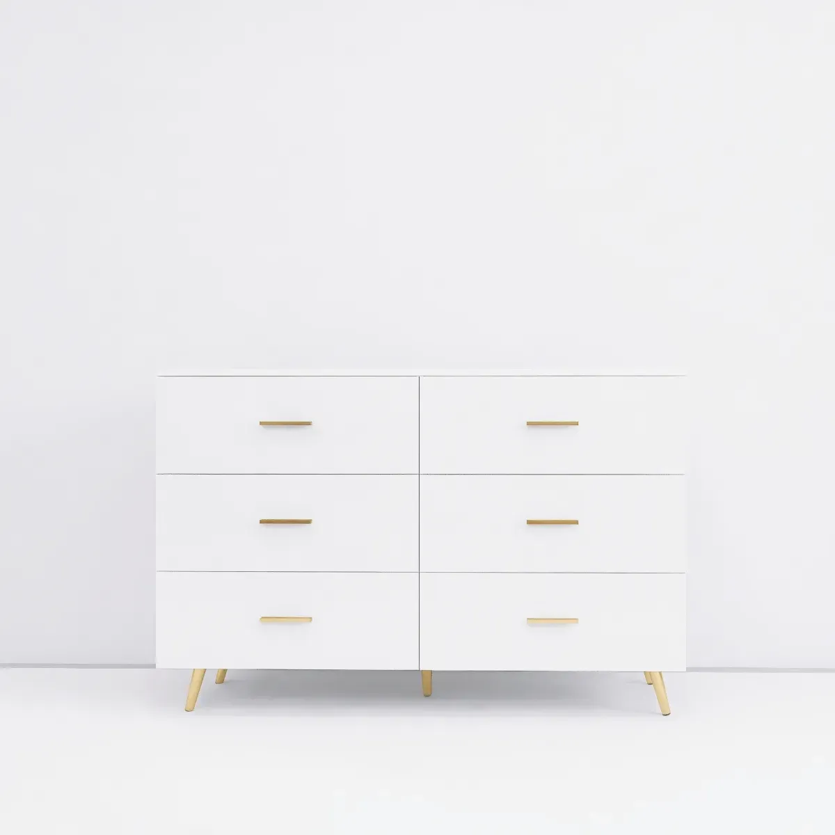 White 6-Drawer Chest with Golden Accents