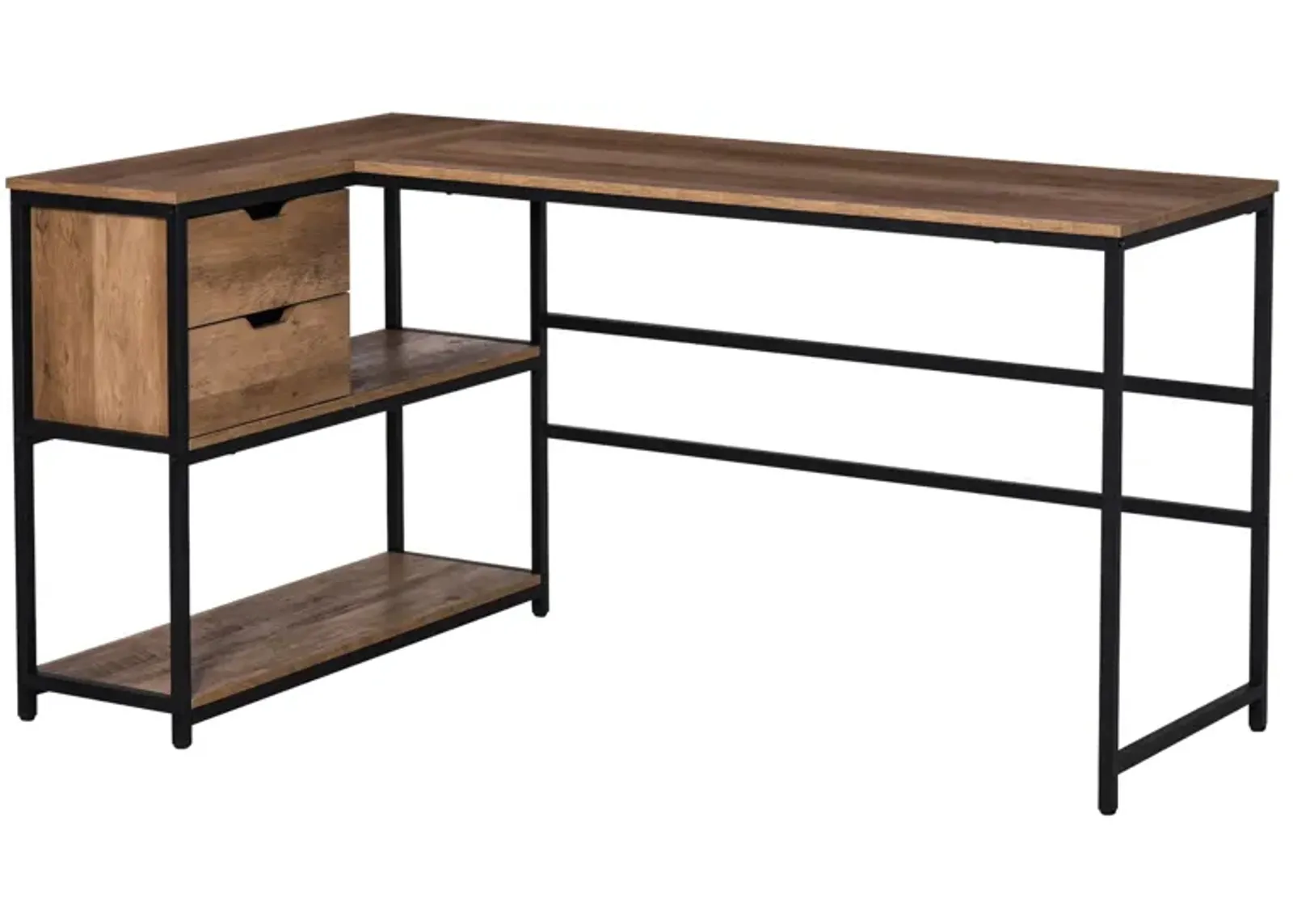 Brown Corner Workstation: L-Shaped Desk with Storage and Drawer