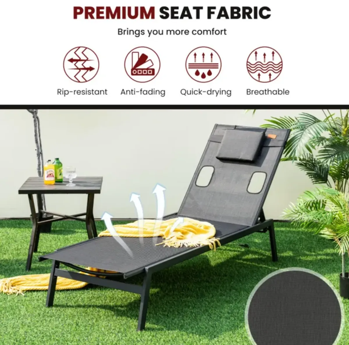 Hivvago Patio Sunbathing Lounge Chair 5-Position Adjustable Tanning Chair-Black