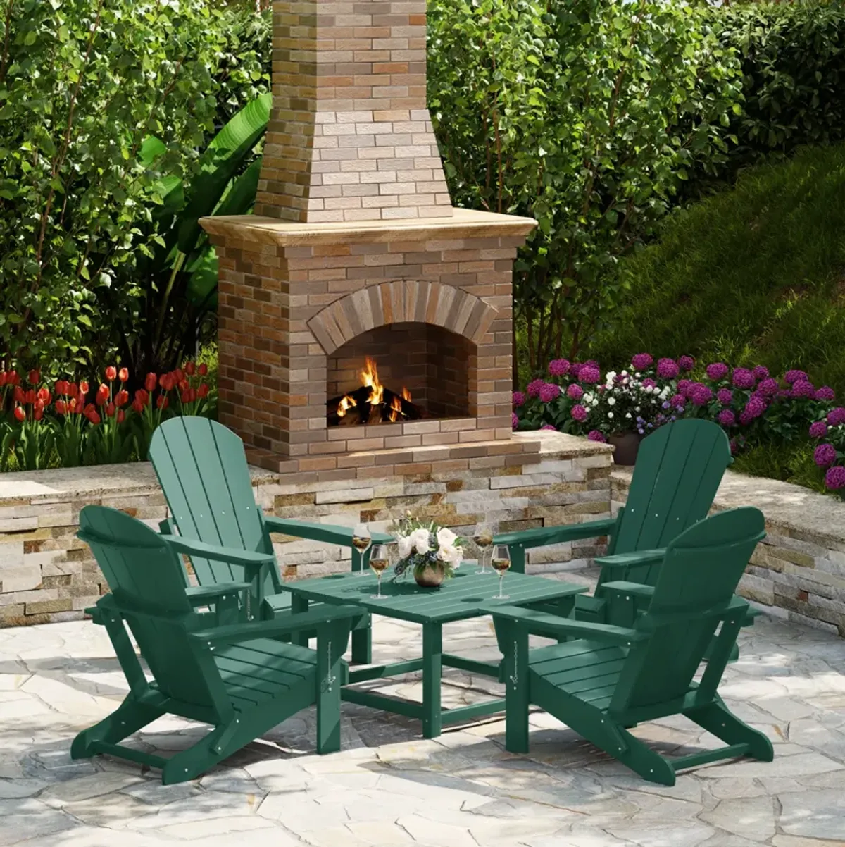 WestinTrends 5-Piece HDPE Adirondack Chair Outdoor Patio Square Table Conversation Set
