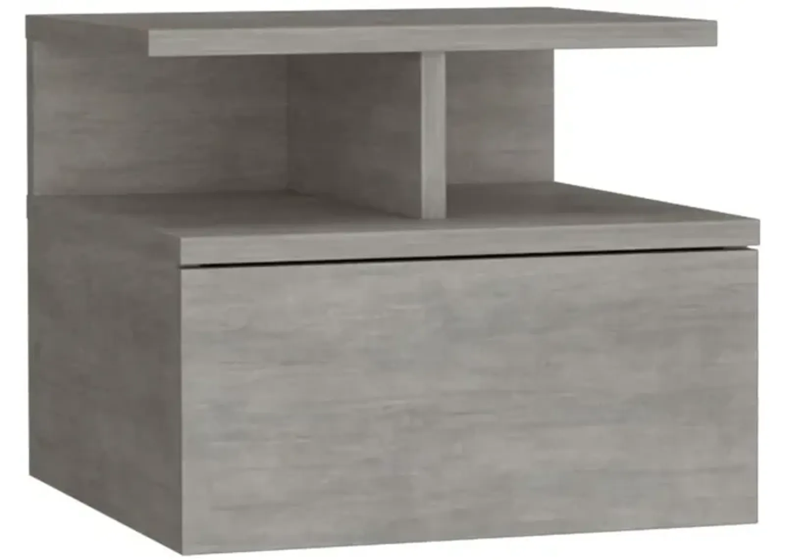 Nightstand, Wall Mounted Single Drawer and 2-Tier Shelf, Concrete Gray -Bedroom