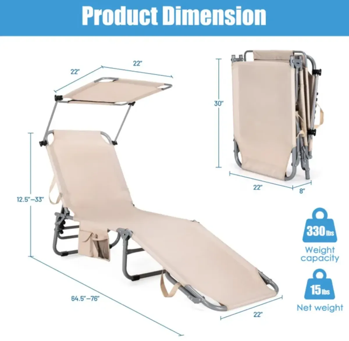 Hivvago Set of 2 Portable Reclining Chair with 5 Adjustable Positions