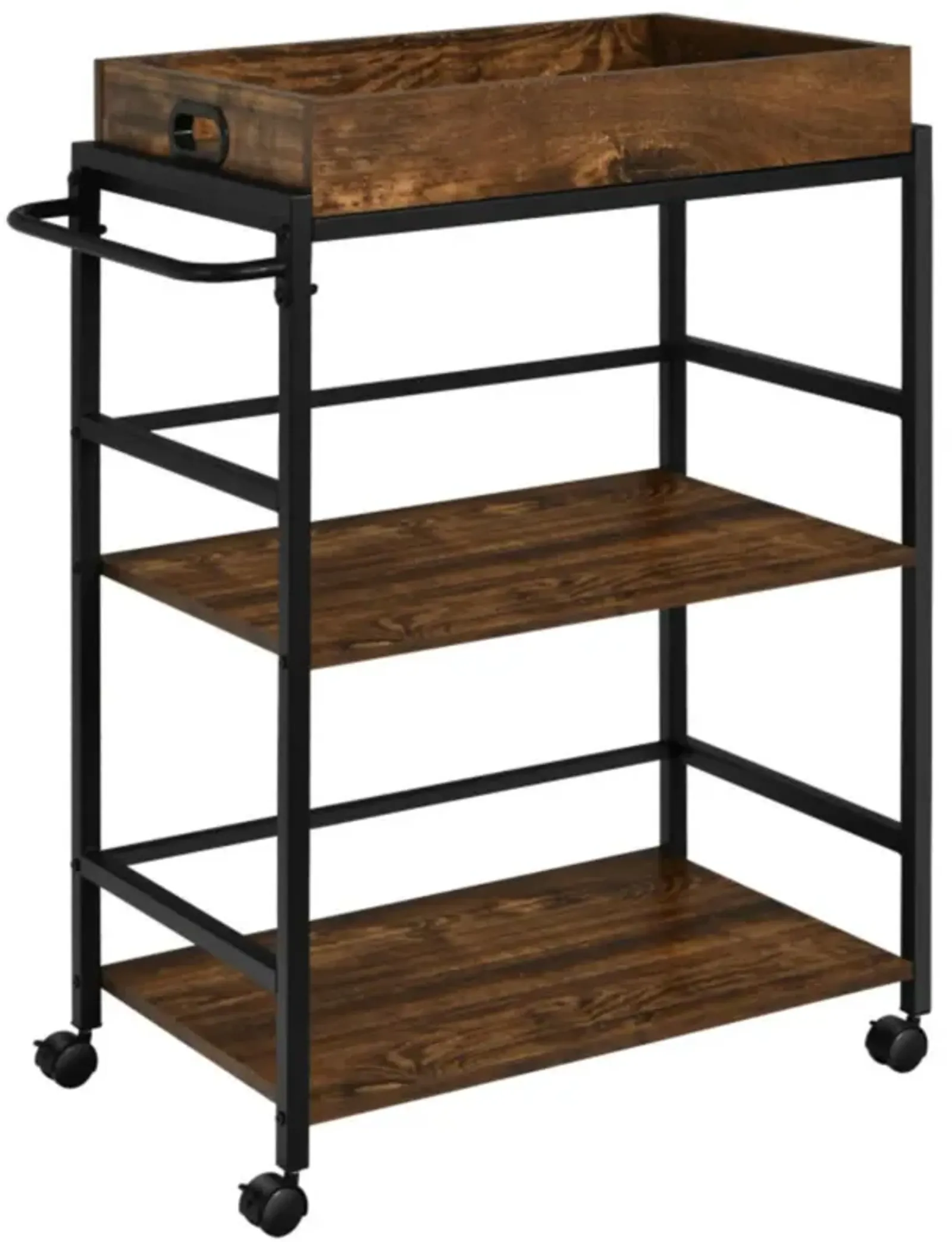 Hivvago 3-Tier Kitchen Serving Bar Cart with Lockable Casters and Handle Rack for Home Pub-Rustic Brown