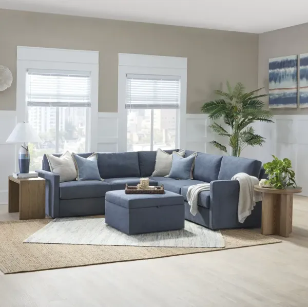 Flex Denim 5-Seat Sectional with Narrow Arm and Storage Ottoman