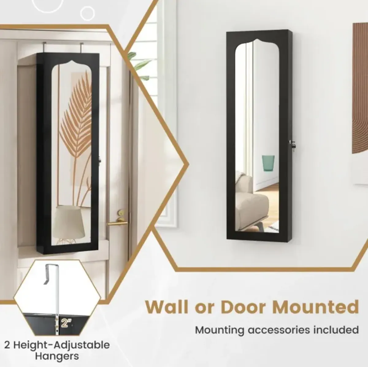 Hivvago 5 LEDs Jewelry Armoire Wall Mounted / Door Hanging Mirror