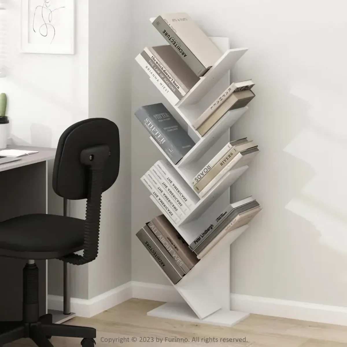 Tree Bookshelf 9-Tier Floor Standing Tree Bookcase, White