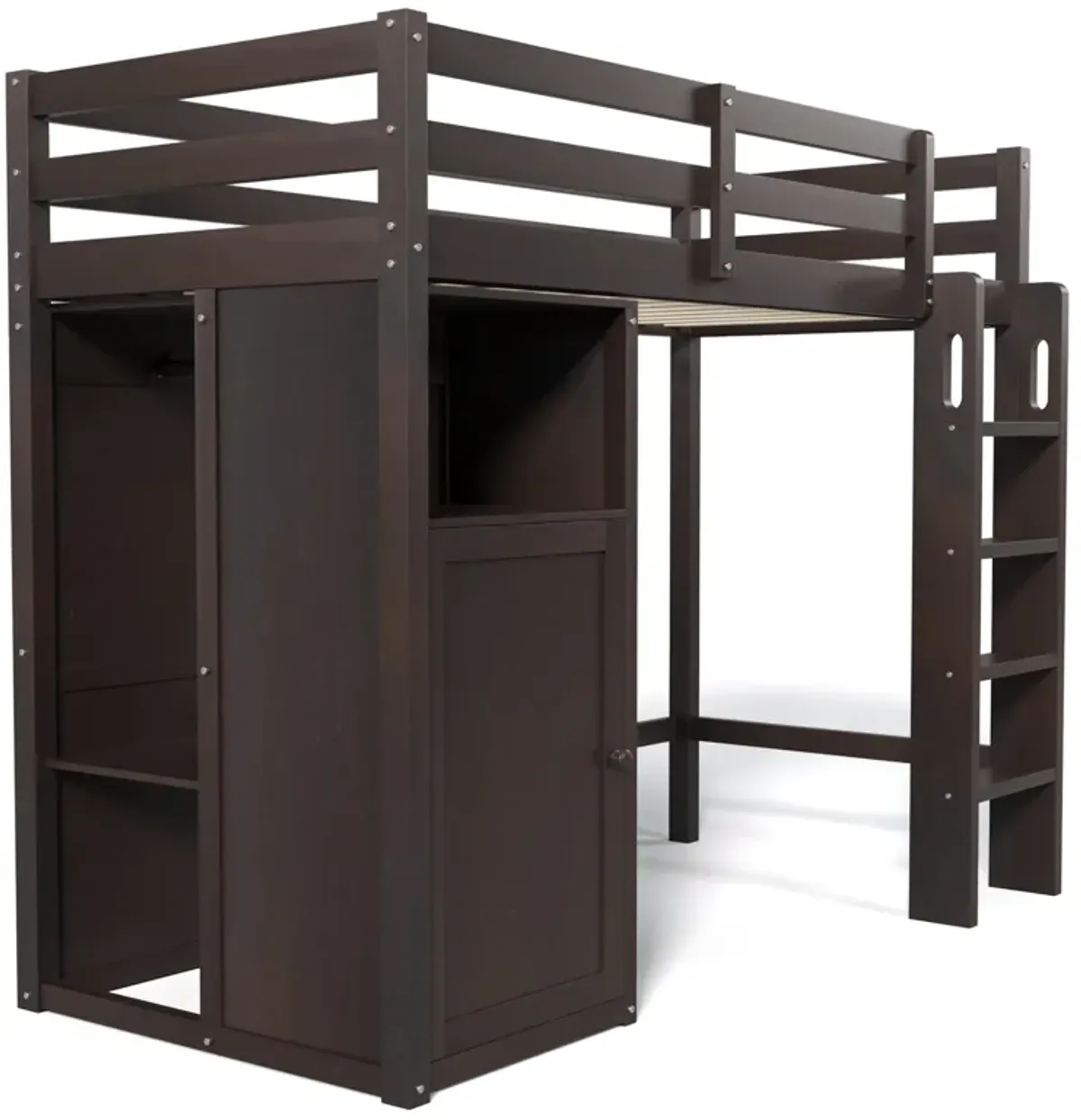 Merax Loft Bed with Wardrobe Storage Shelves and Ladder