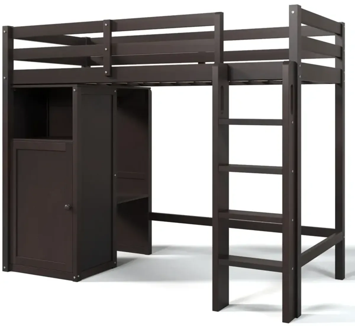 Merax Loft Bed with Wardrobe Storage Shelves and Ladder