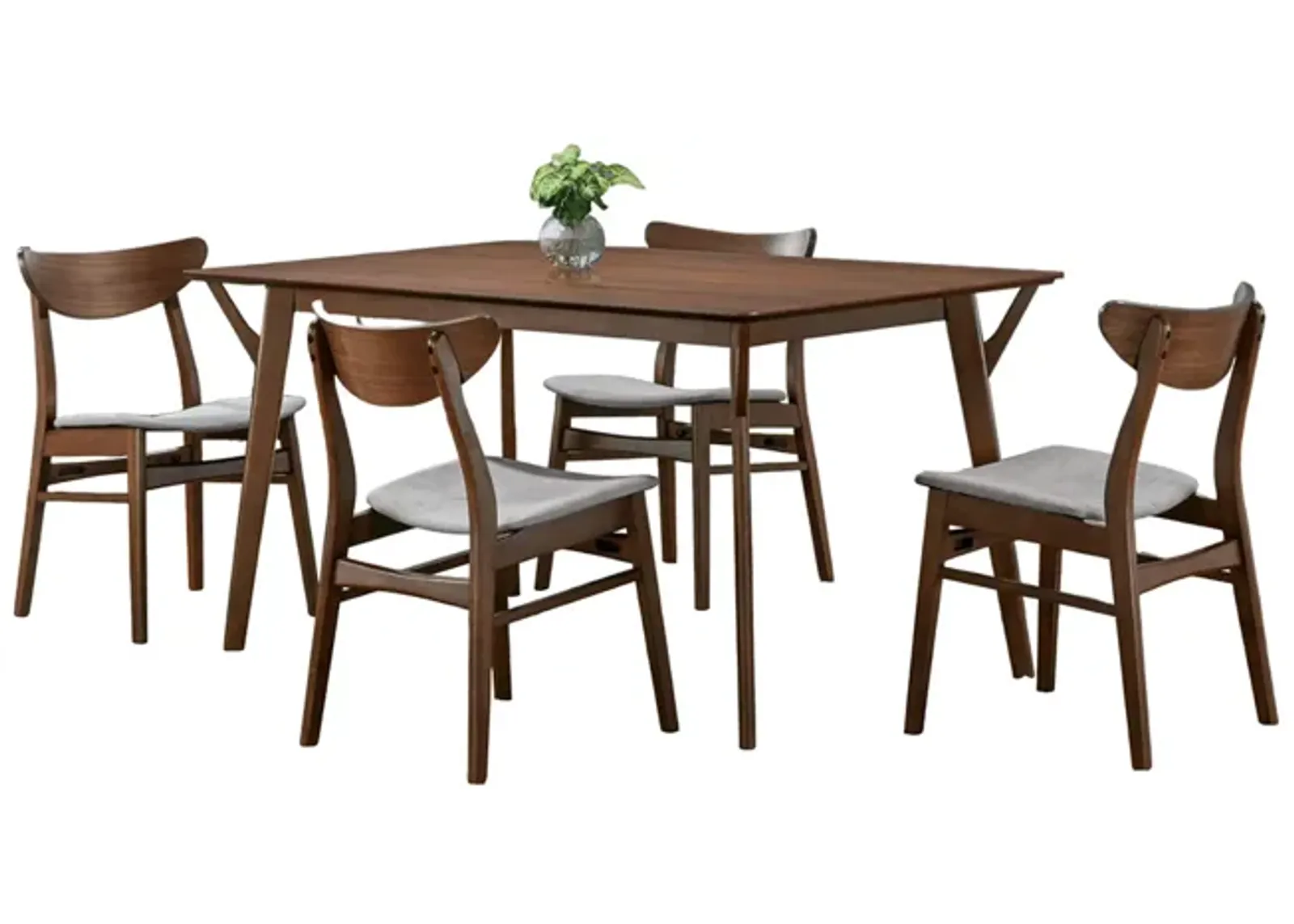 Skie 5pc Dining Table Set, 4 Chairs, Rectangular, Brown Solid Wood, Gray