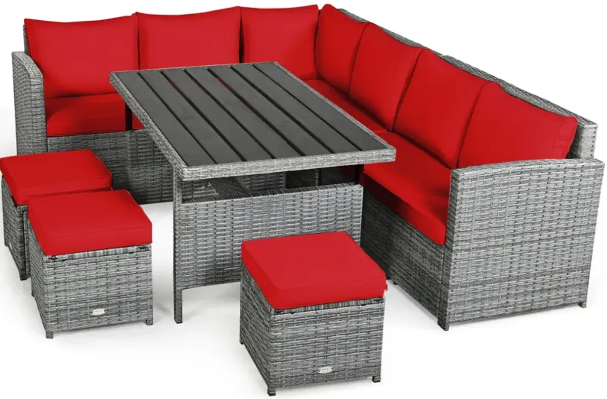 7 Pieces Patio Rattan Dining Furniture Sectional Sofa Set with Wicker Ottoman