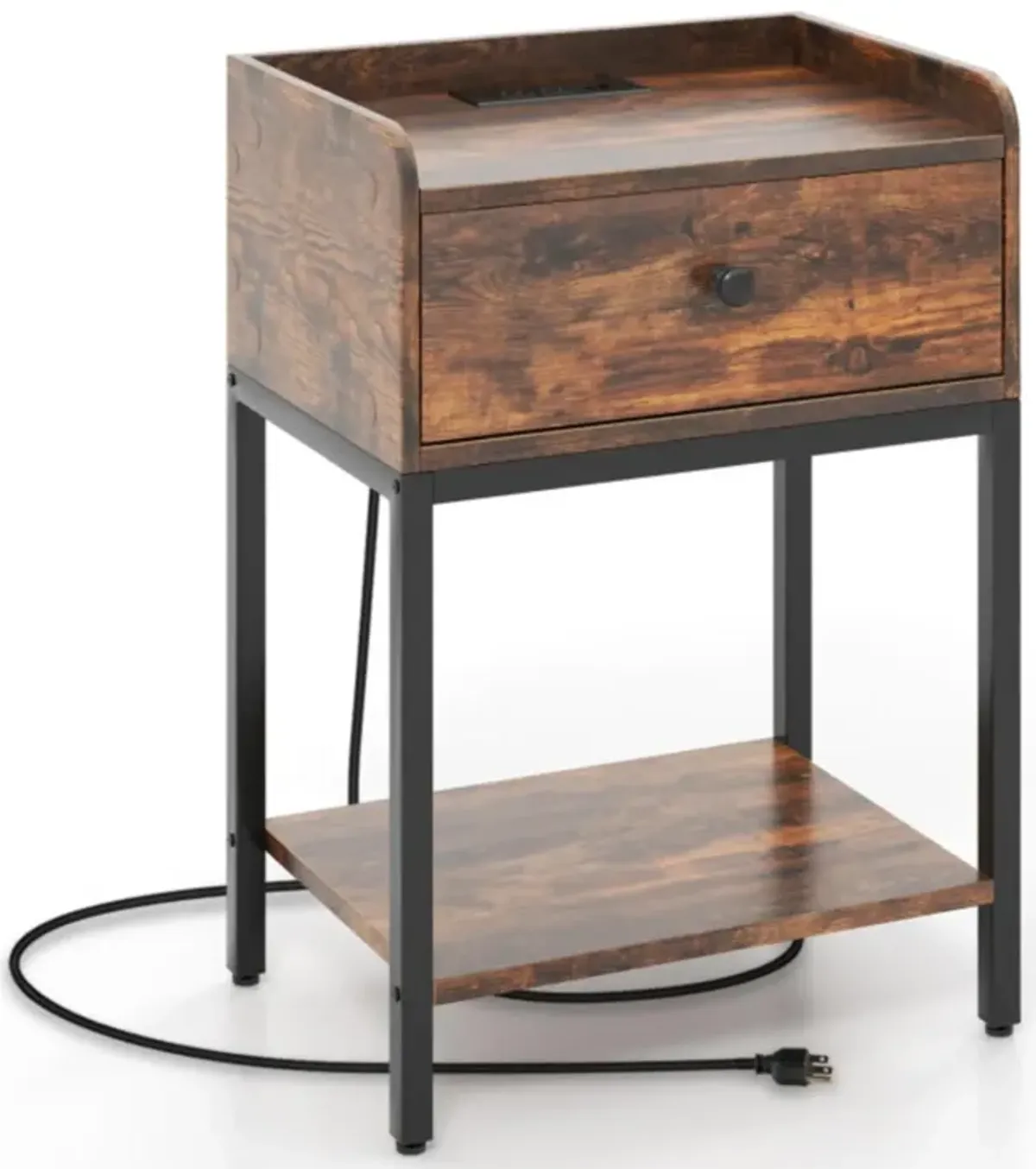 Hivvago Industrial Bedside Table Nightstand with Charging Station