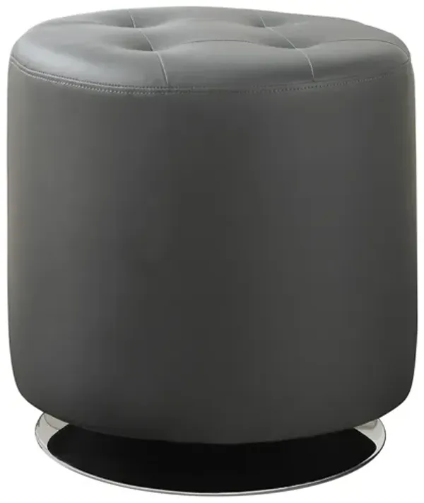 Round Leatherette Upholstered Ottoman, Grey
