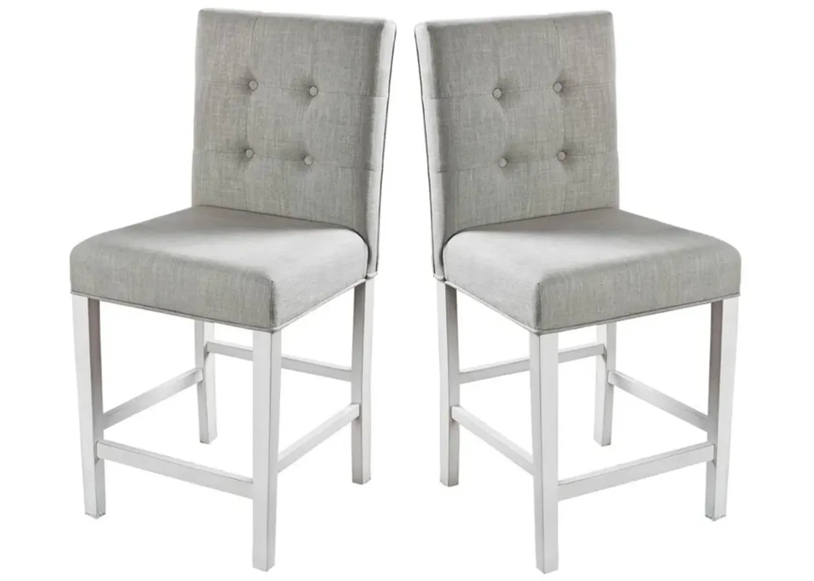 Fabric Upholstered Solid Wood Counter Height Chair, White and Gray, Pack of Two-Benzara