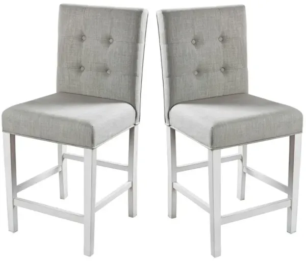 Fabric Upholstered Solid Wood Counter Height Chair, White and Gray, Pack of Two-Benzara