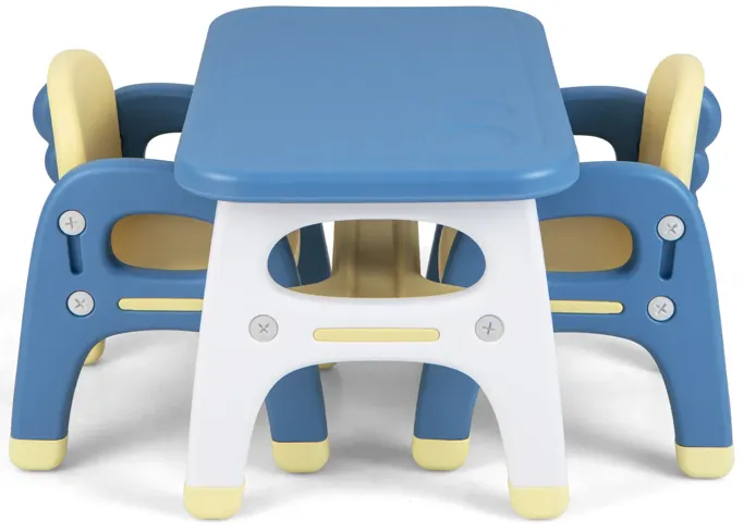 Kids Table and 2 Chairs Set with Storage Shelf and Building Blocks