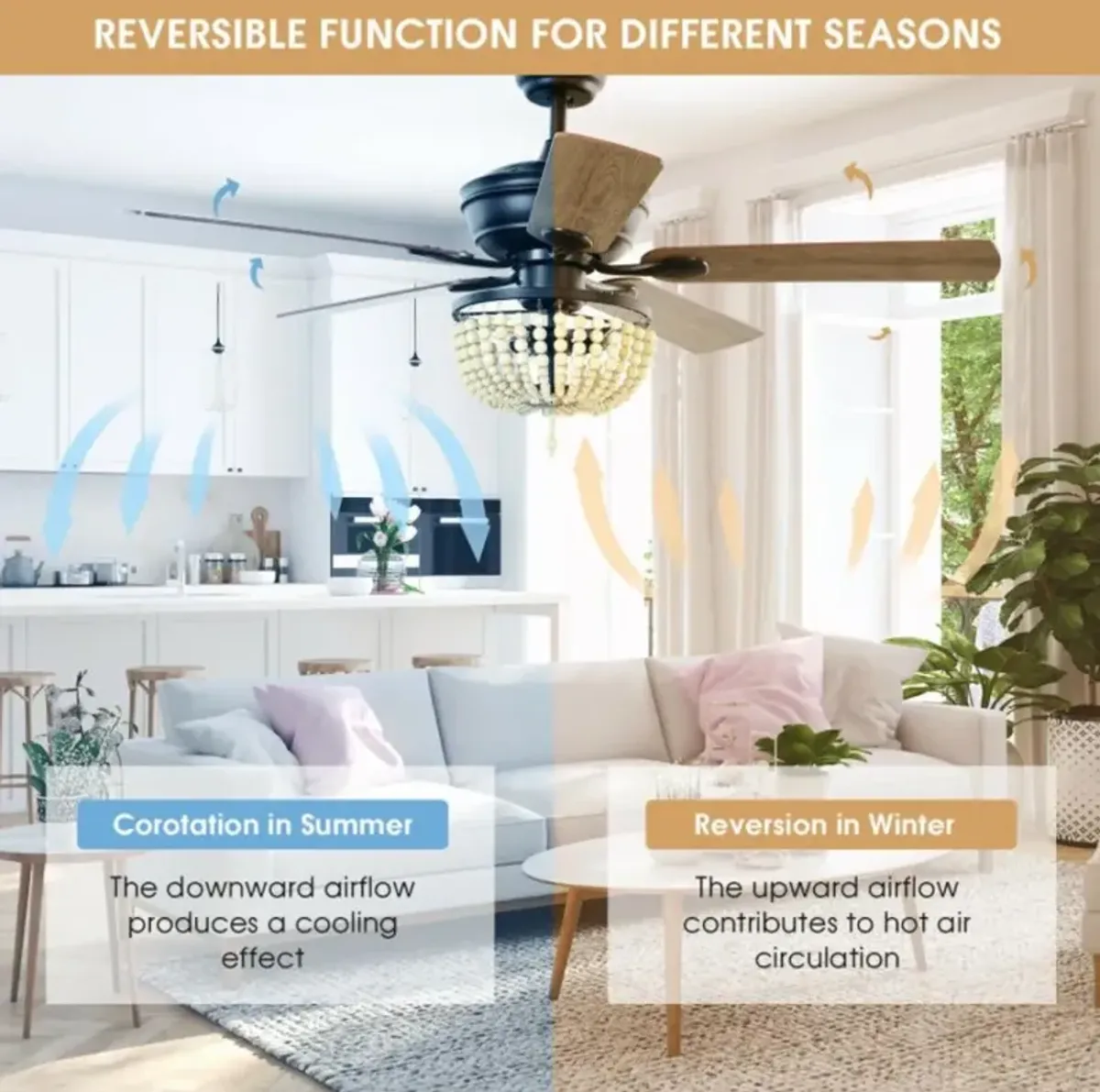 Hivvago 52 Inch Retro Ceiling Fan Light with Reversible Blades Remote Control