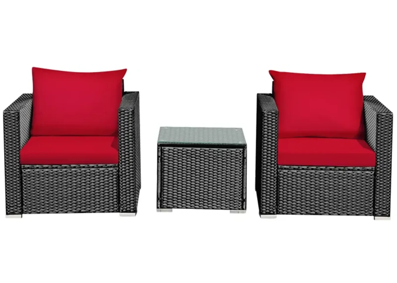 3 Pieces Patio Conversation Rattan Furniture Set with Cushion