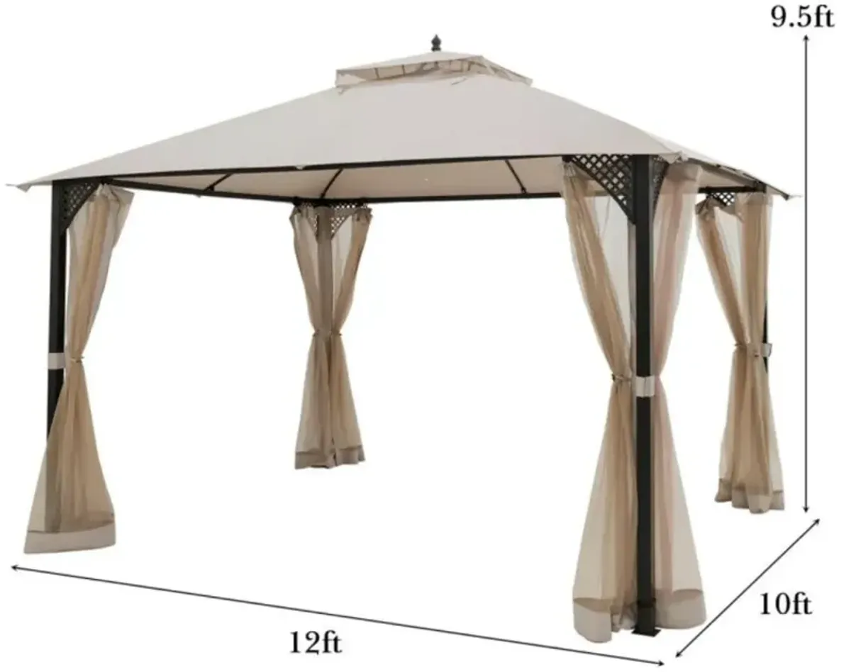 Hivvago 12 x 10 Feet Outdoor Double Top Patio Gazebo with Netting