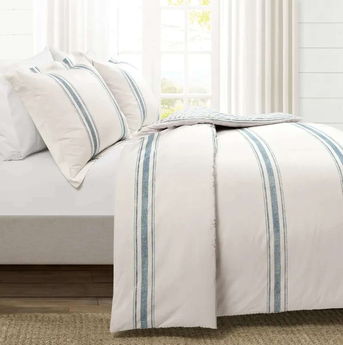 Farmhouse Stripe Cotton Duvet Cover  3Pc Set