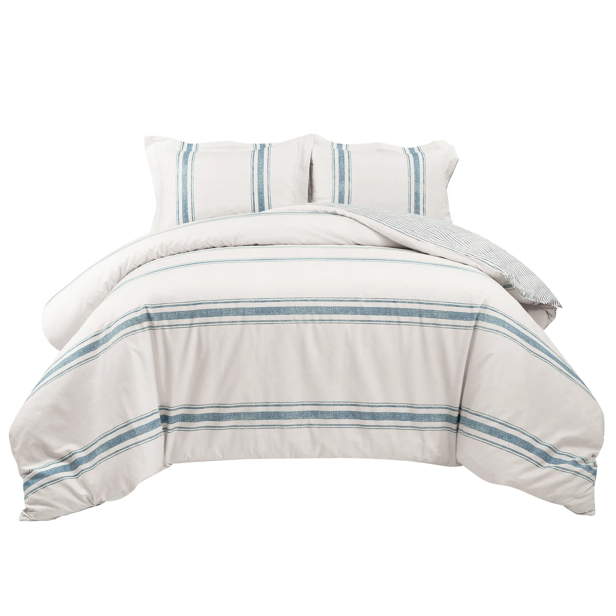 Farmhouse Stripe Cotton Duvet Cover  3Pc Set