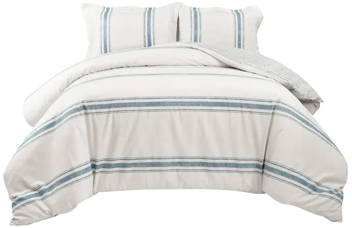 Farmhouse Stripe Cotton Duvet Cover  3Pc Set