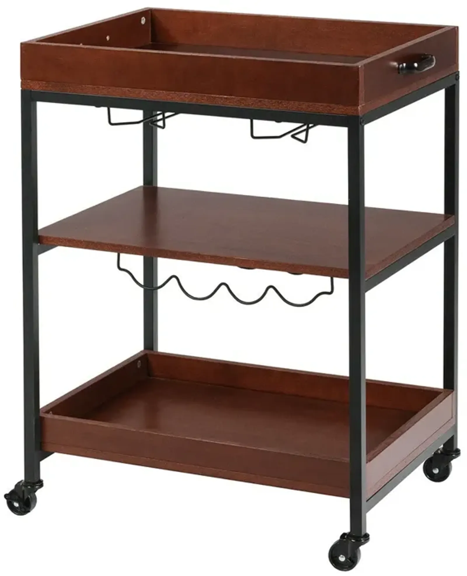 3 Tiers Kitchen Island Serving Bar Cart with Glasses Holder and Wine Bottle Rack