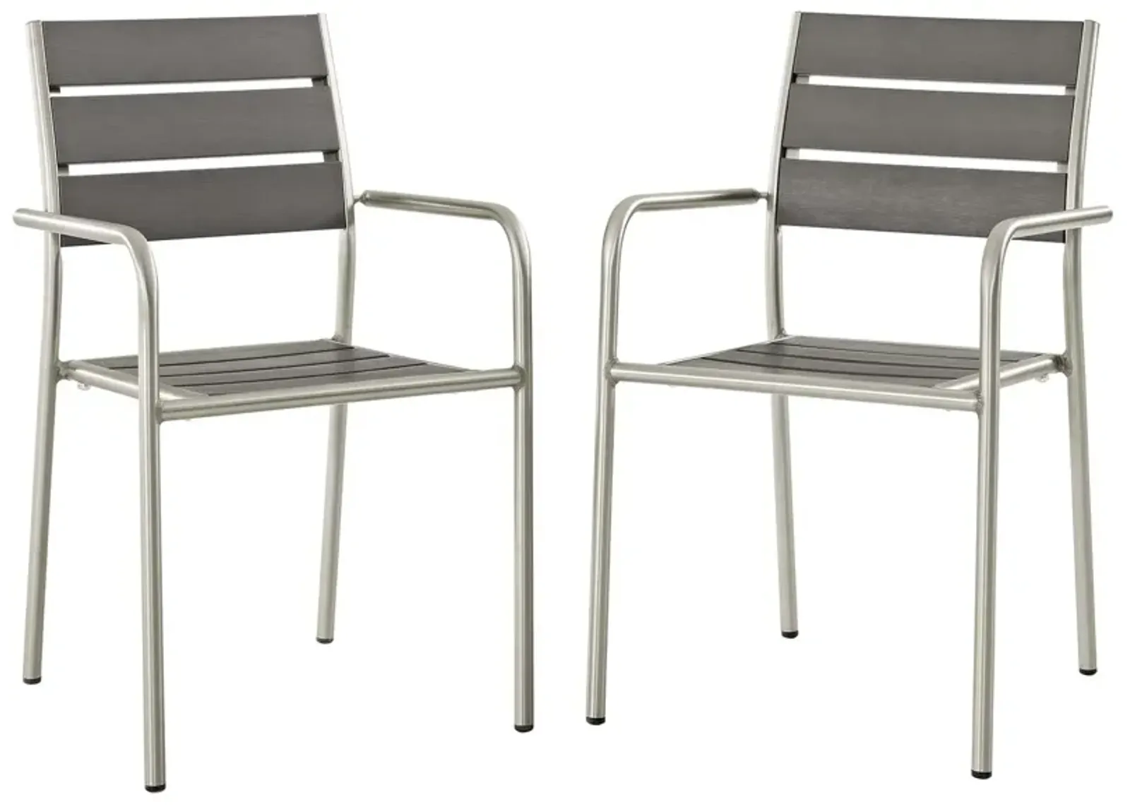 Modway EEI-3203-SLV-GRY-SET Shore Outdoor Patio Aluminum Chair, Two Dining Armchairs, Silver Gray