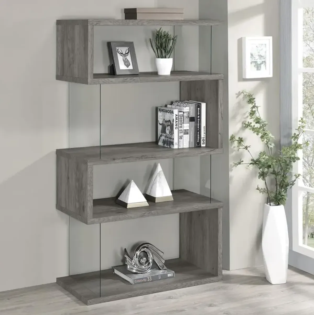 Emelle 4-shelf Bookcase with Glass Panels