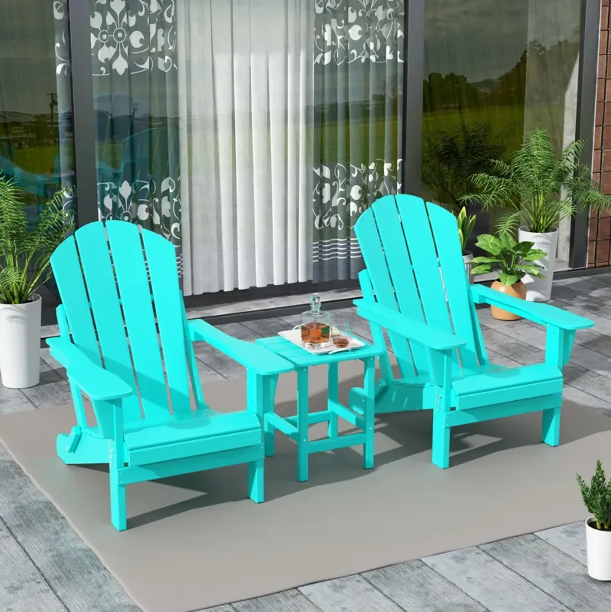 WestinTrends 3-Piece Outdoor Patio Adirondack Chairs with Side Table Set